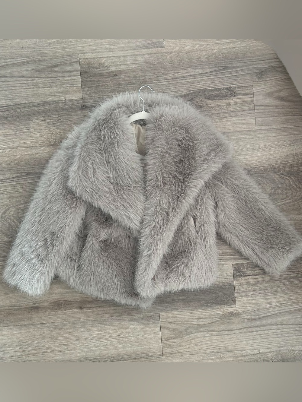 EGO Plush Faux Fur Cropped Jacket in Gray